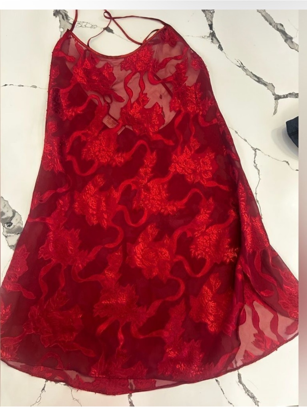 Victoria's Secret Deep Red Lace Chemise Vintage Gold Label